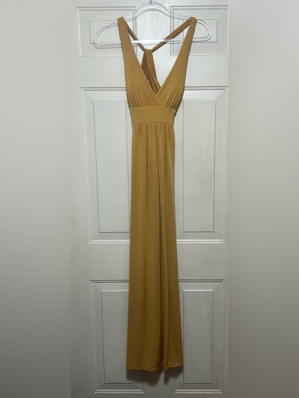 Alynpaige New York Mustard Maxi Dress Open Back Empire Waist Size Small